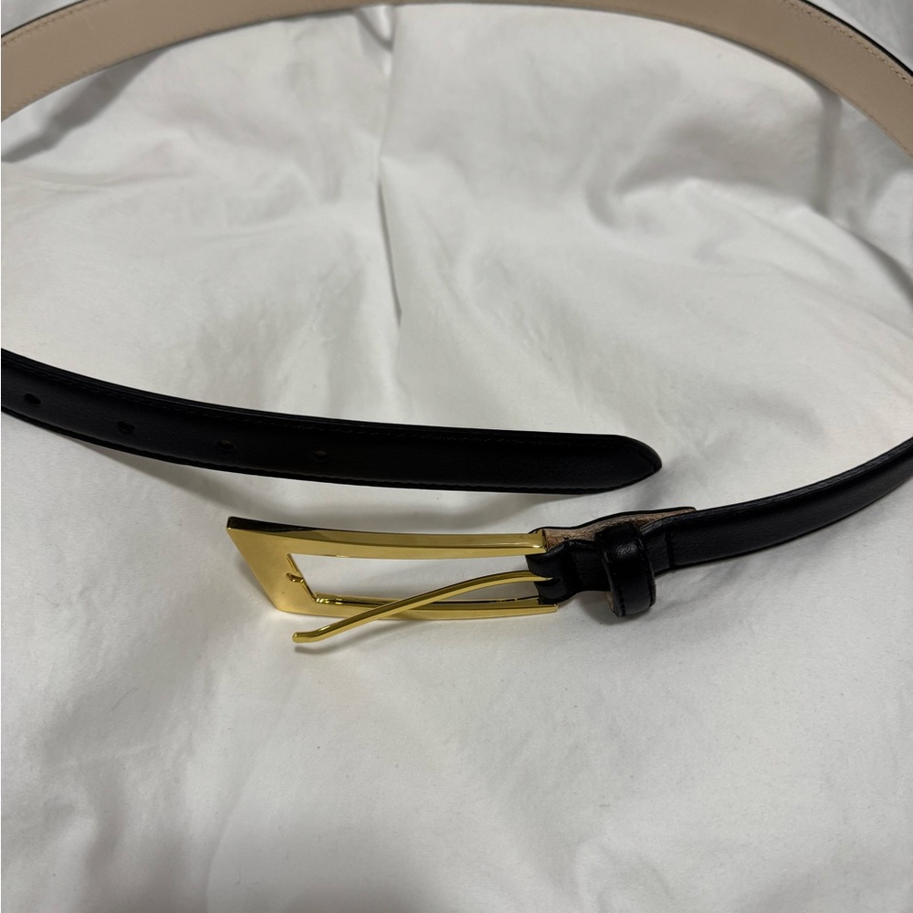 AUREUM NO. 10 Black Leather Belt with Gold Buckle - Picture 3 of 4